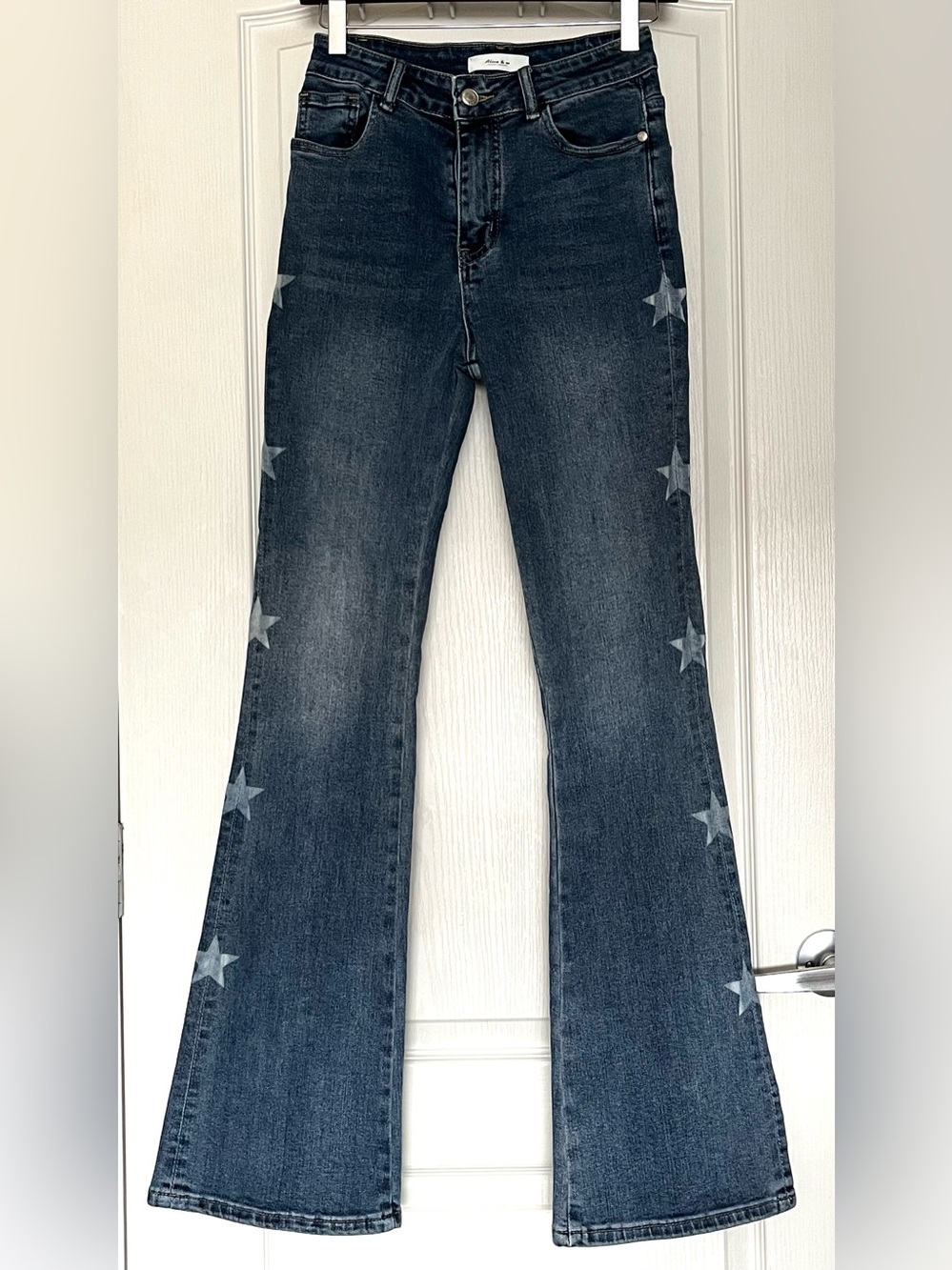 Alice & W Star Print Flare Jeans Dark Wash Denim Size M Y2K Bell Bottoms